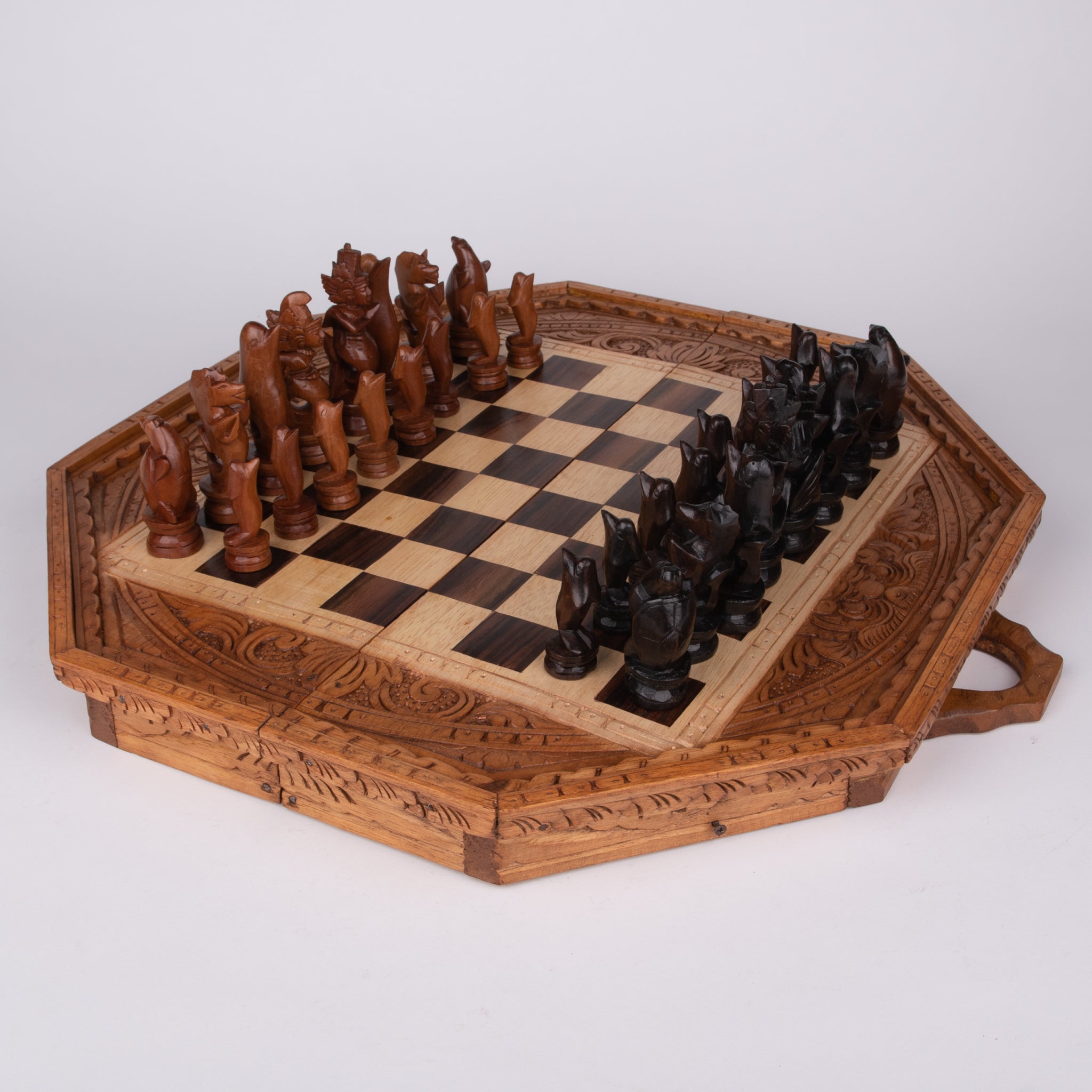 Hand Carved octagon Board and Court Style Chess Set – From Bali to Us