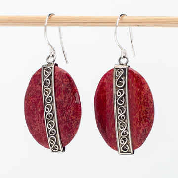 Coral and Sterling Earrings