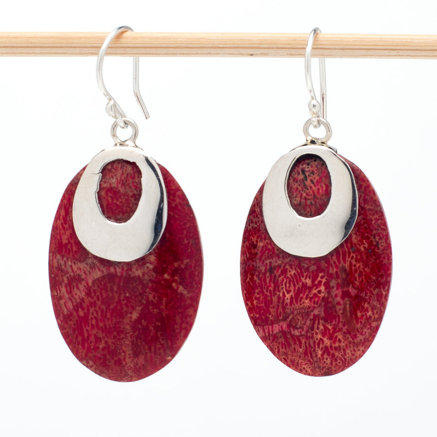 Rich Red Coral and Sterling Earrings