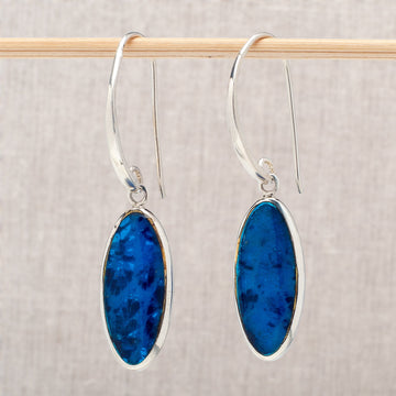 Silver Bezeled Blue Resin Earrings
