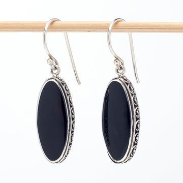 Onyx Oval Earrings in Sterling Bezels
