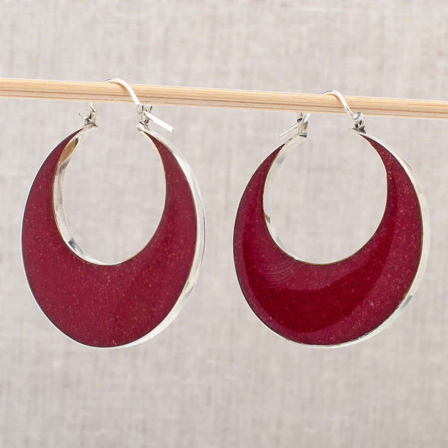 Red Resin Half Moon Earrings