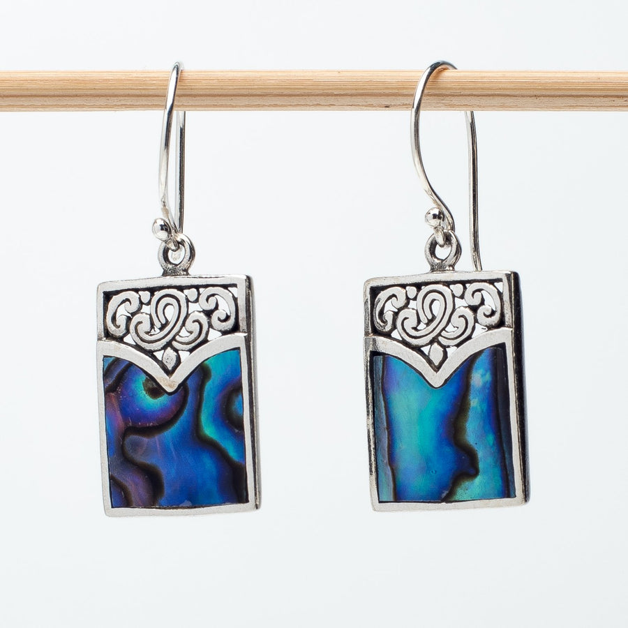 Abalone Square Earrings in Ornate Silver Setting