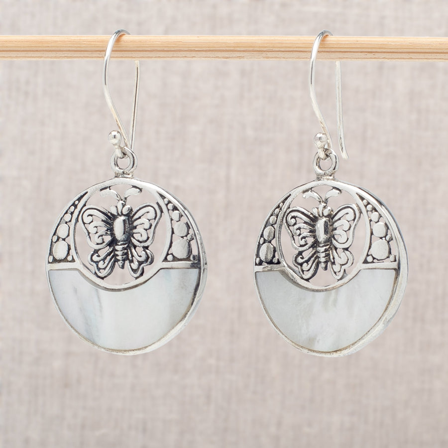Mother-of-Pearl and Butterfly Earrings