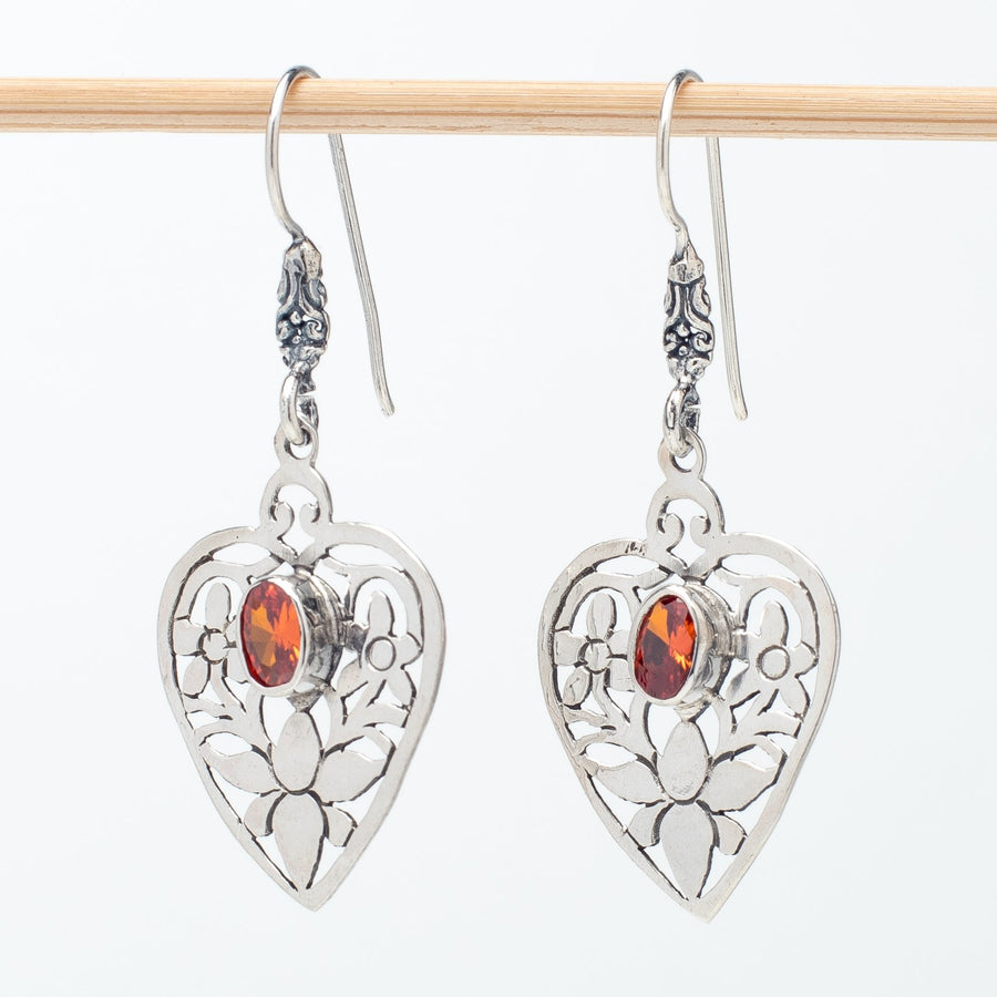 Intricate Sterling Heart Earrings With Topaz