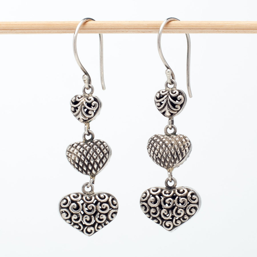 Triple Silver Heart Earrings