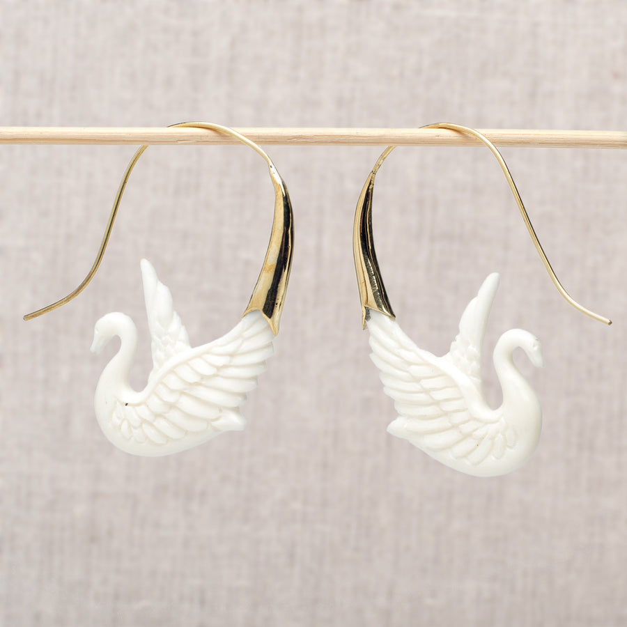Carved Bone Swan Earrings