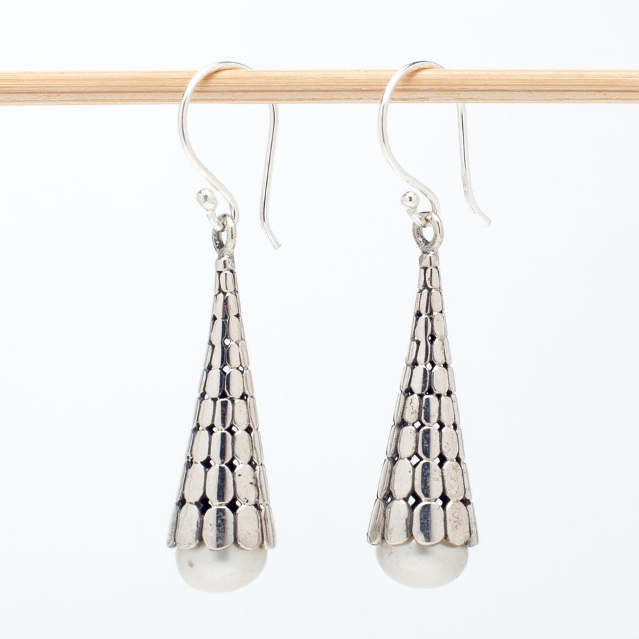Sterling Cone Earrings With Pearls
