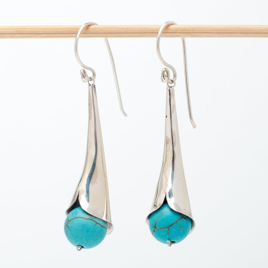 Sterling Calla Lily Earrings with Turquoise