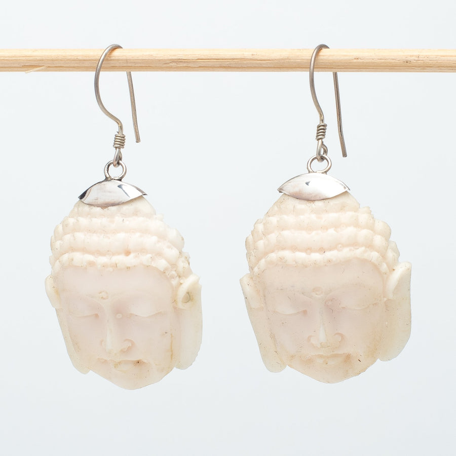 Carved Bone Buddha Earrings