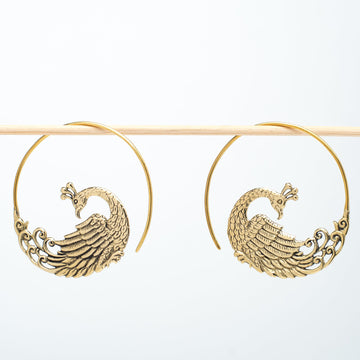 Brass Hoop Peacock Earrings