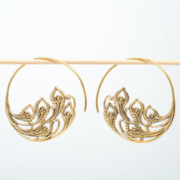 Brass Feather Hoop Earrings