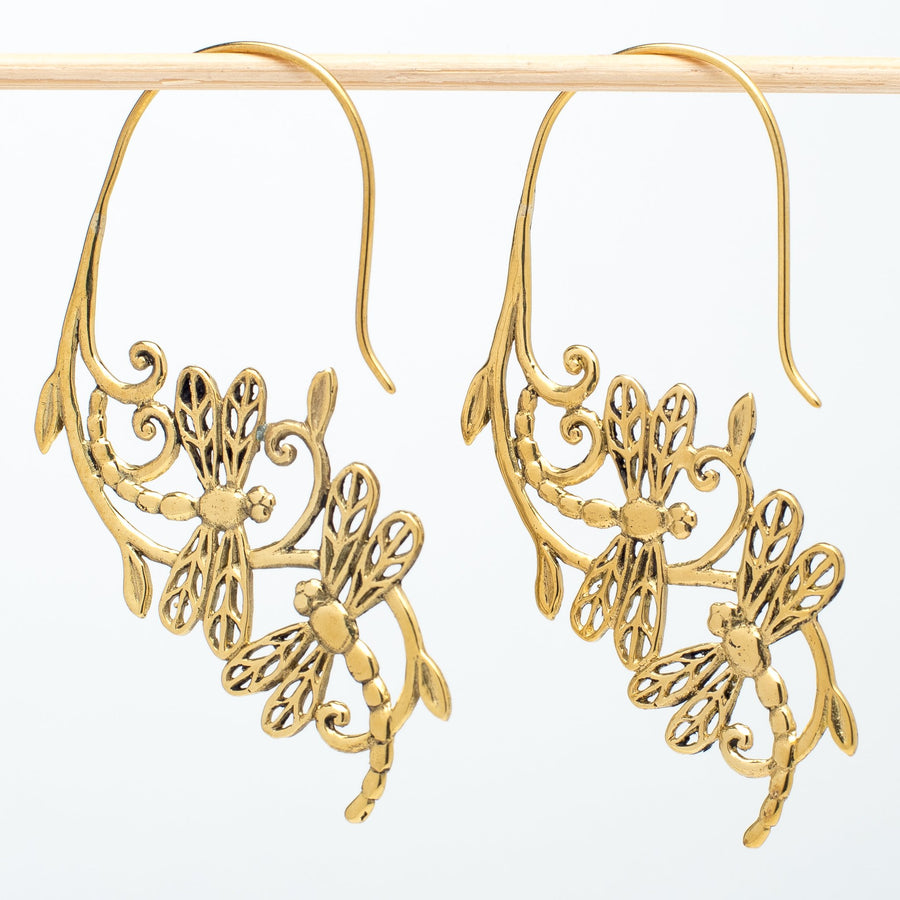 Brass Double Dragonfly Earrings