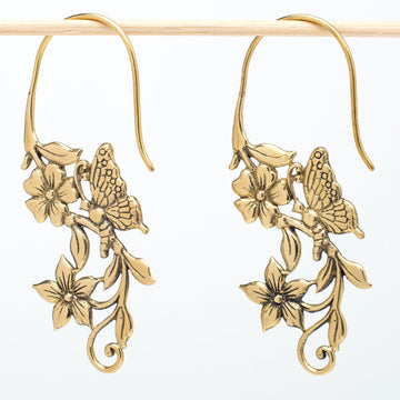Brass Butterflies and Flower Earrings