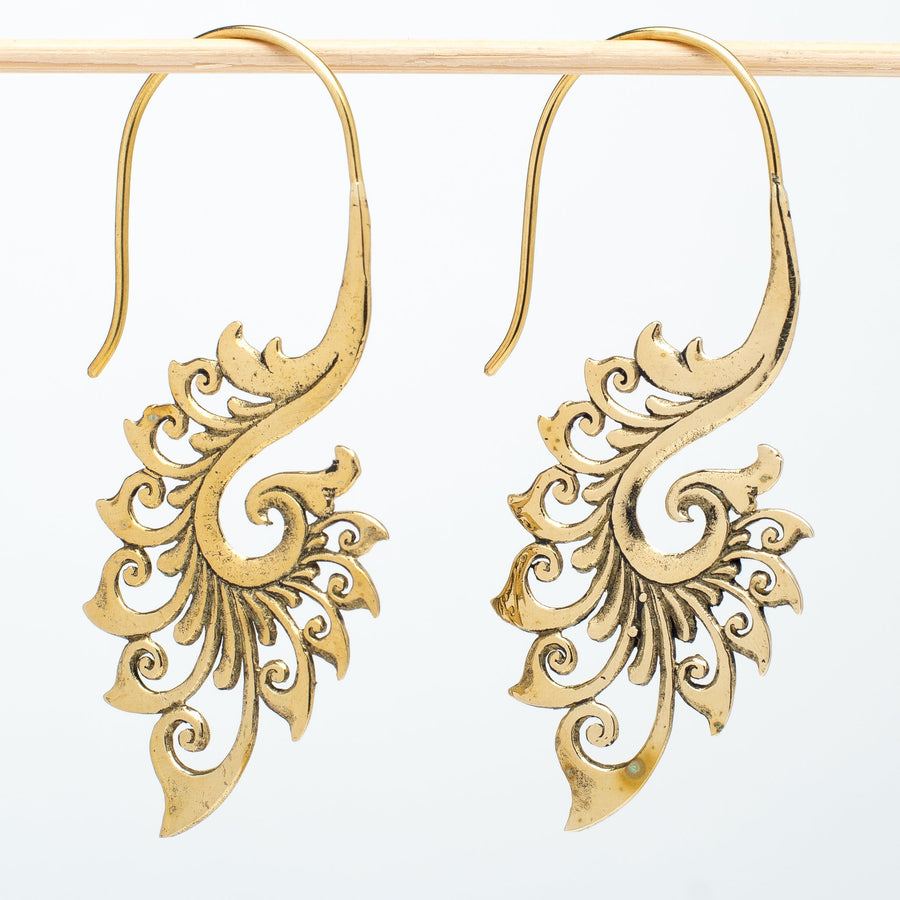 Long Ornate Brass Earrings