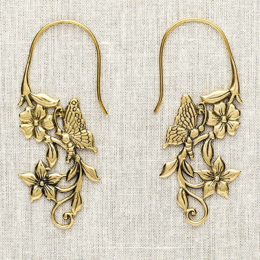 Brass Butterflies and Flower Earrings