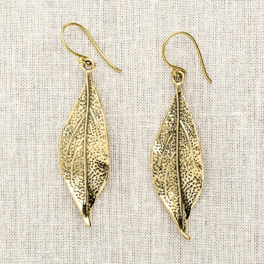 Dangling Brass Leaf Earrings