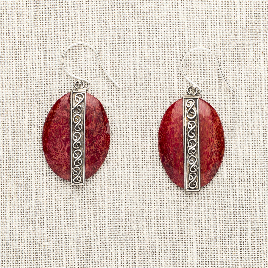 Coral and Sterling Earrings
