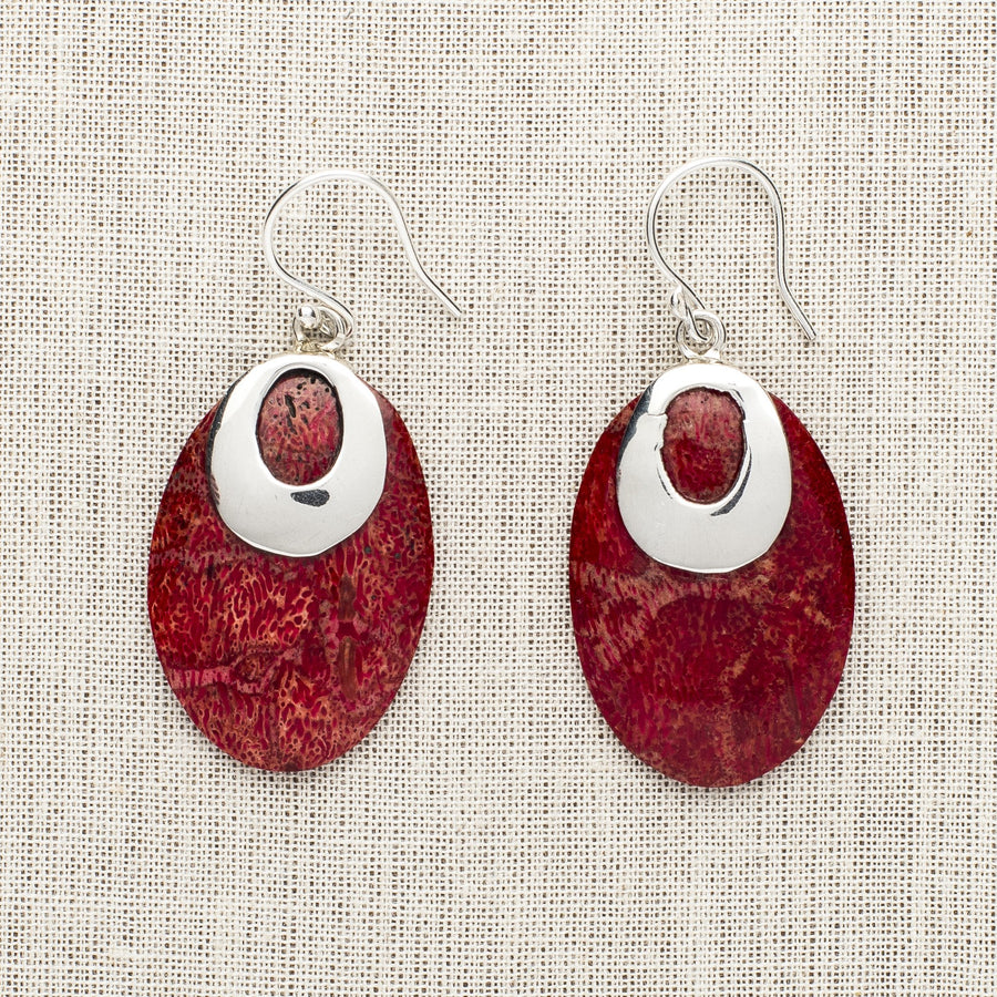 Rich Red Coral and Sterling Earrings