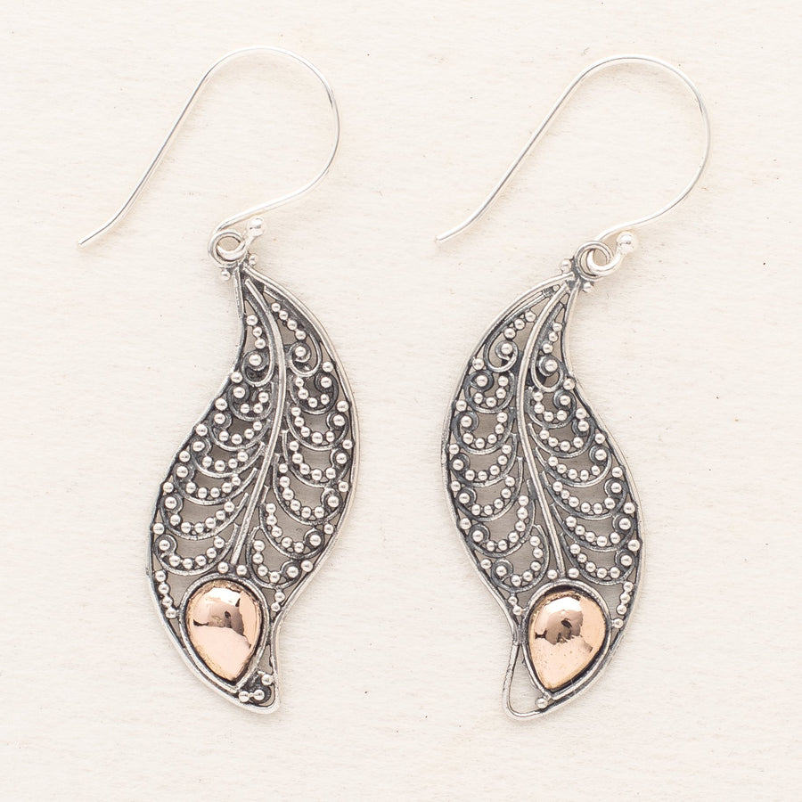 Sterling Leaf Earrings With Brass Accents