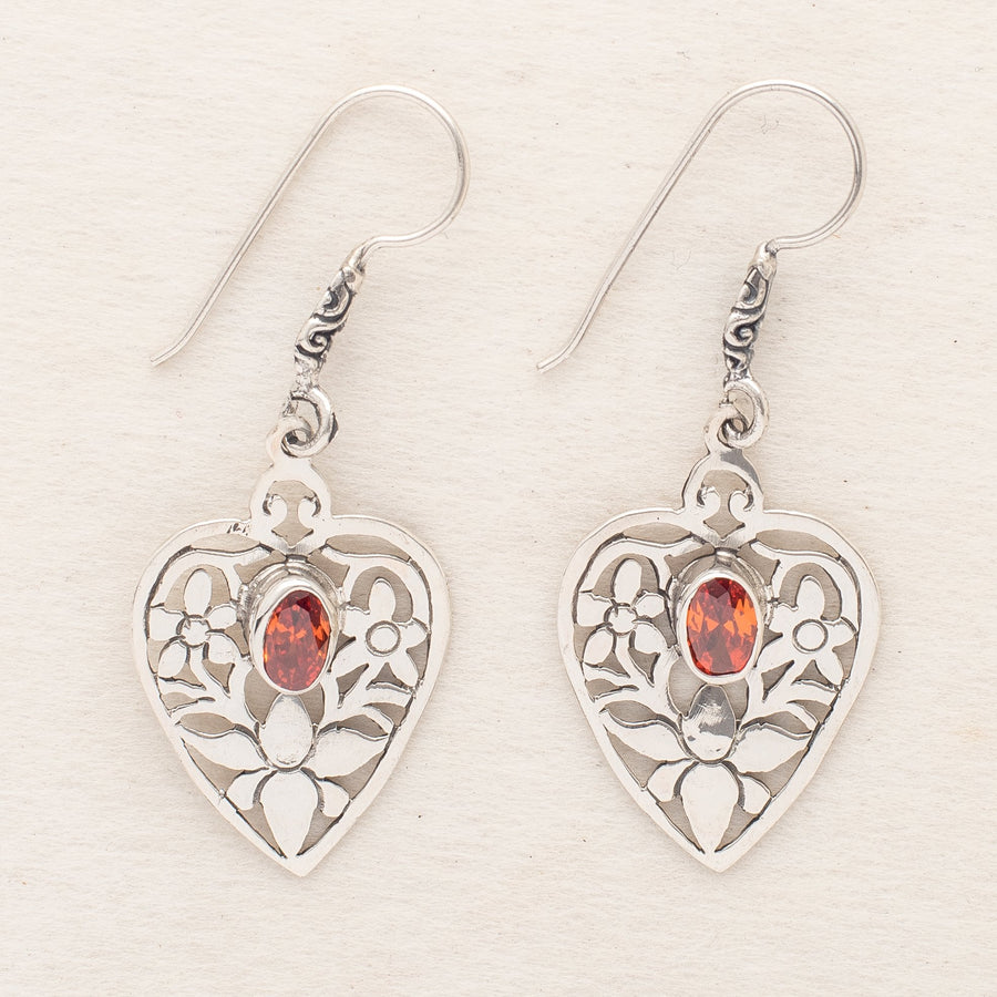 Intricate Sterling Heart Earrings With Topaz