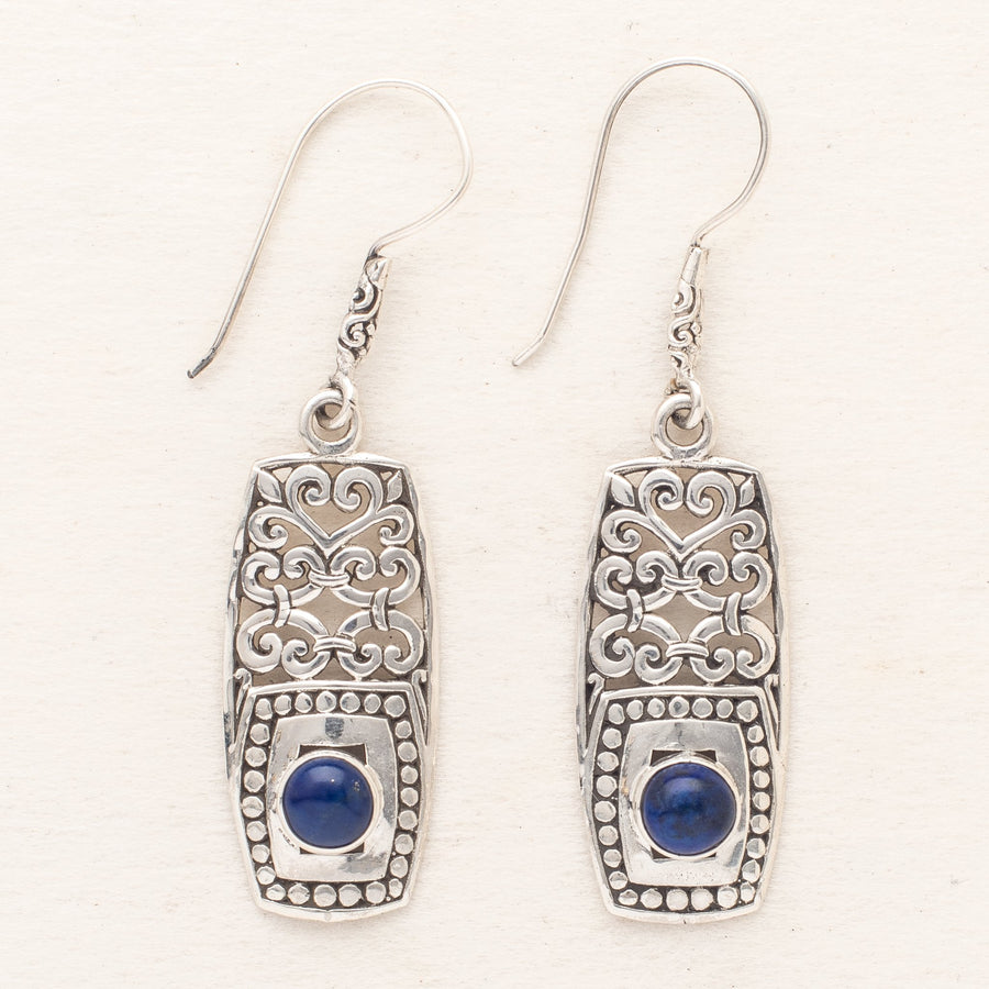 Silver Shield Earrings With Lapis