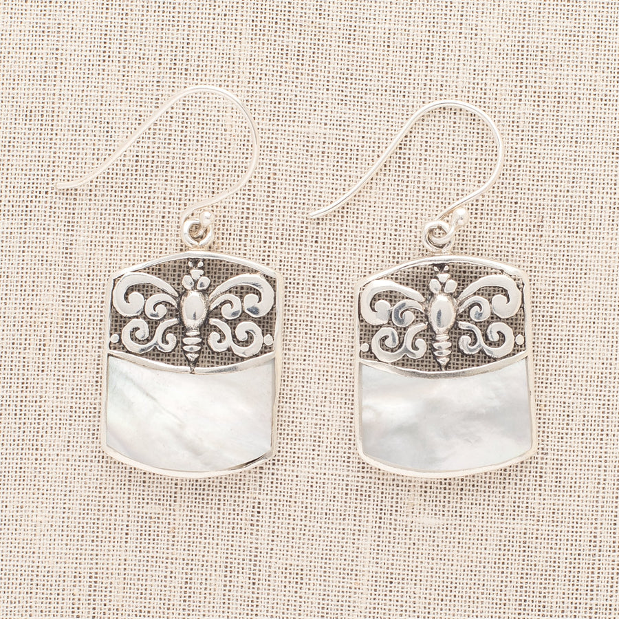Mother of Pearl With Butterfly Square Earrings