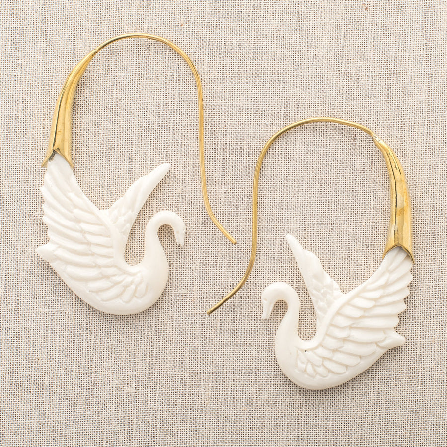 Carved Bone Swan Earrings