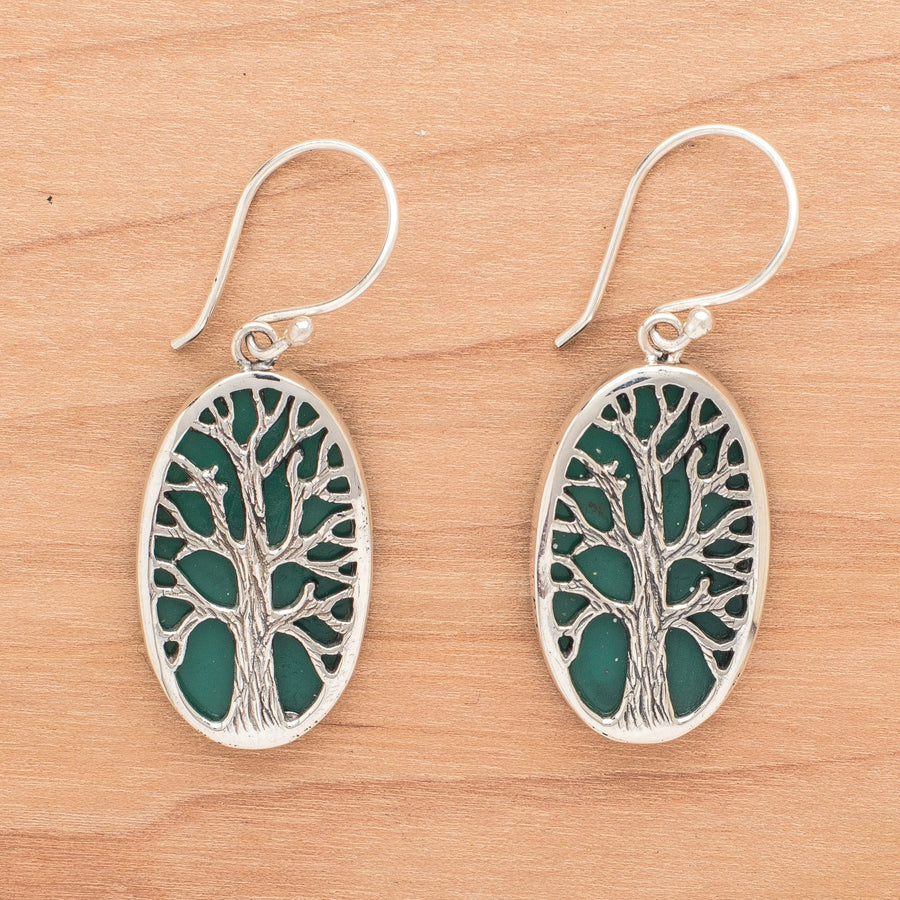 Cut Out Sterling Trees on Green Resin