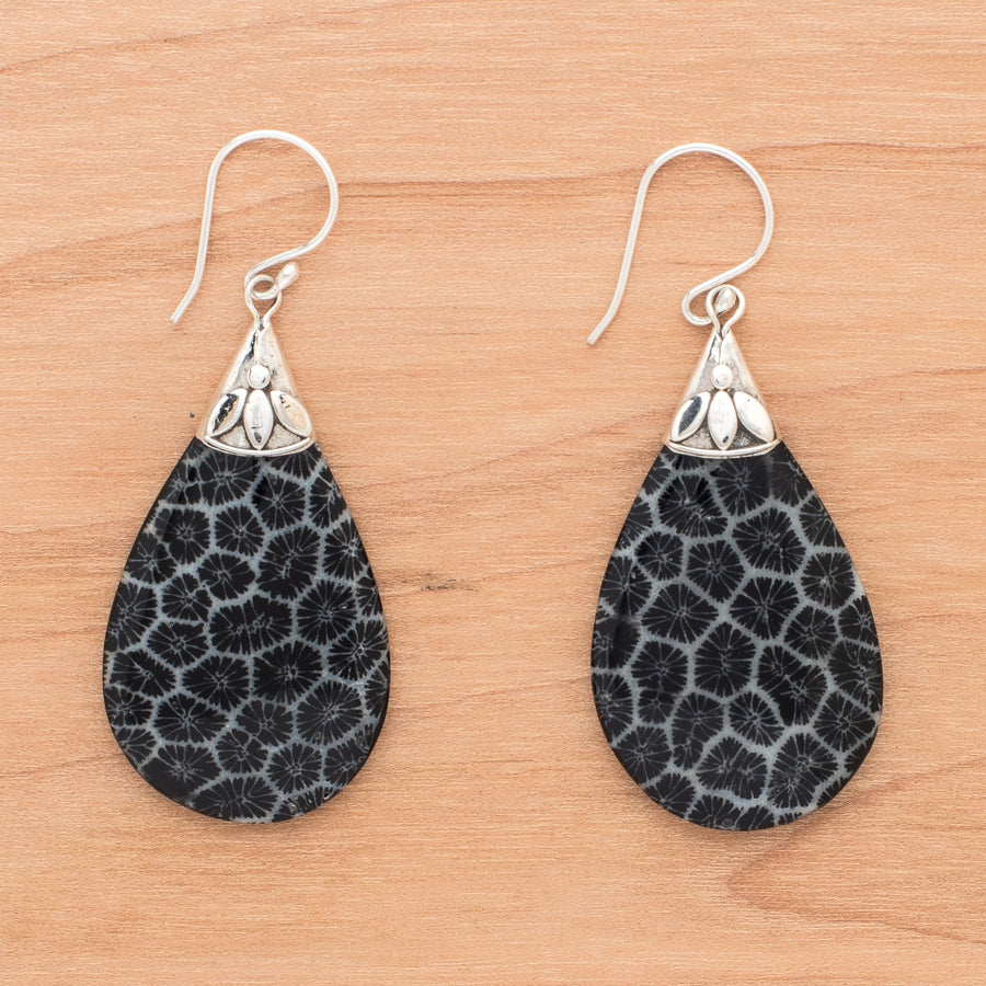 Black Resin Coral Earrings