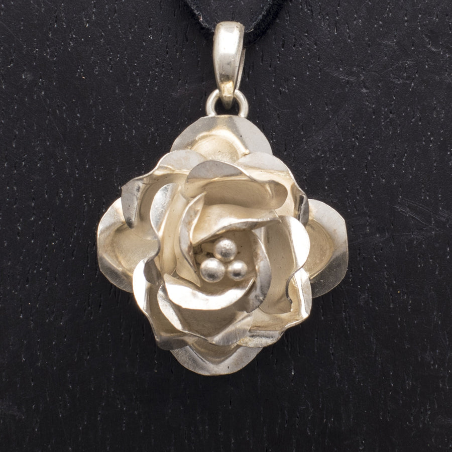 Multi Petaled Sterling Rose Pendant