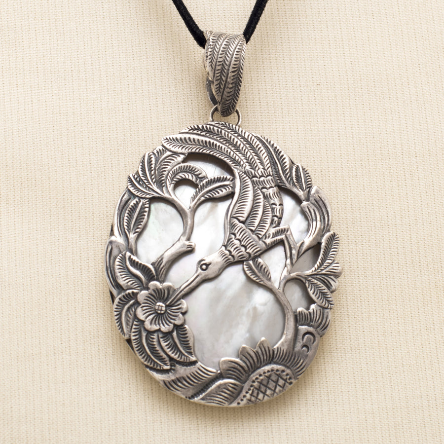 Silver Bird Pendant Backed with Mother-of-Pearl