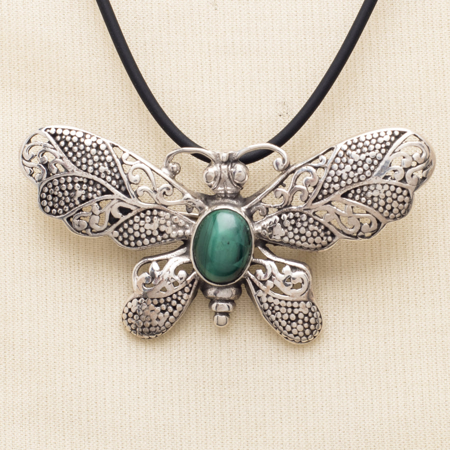 Sterling Butterfly Pin/Pendant with Malachite