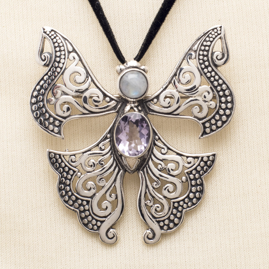 Sterling Butterfly Pin/Pendant with Amethyst and Opal