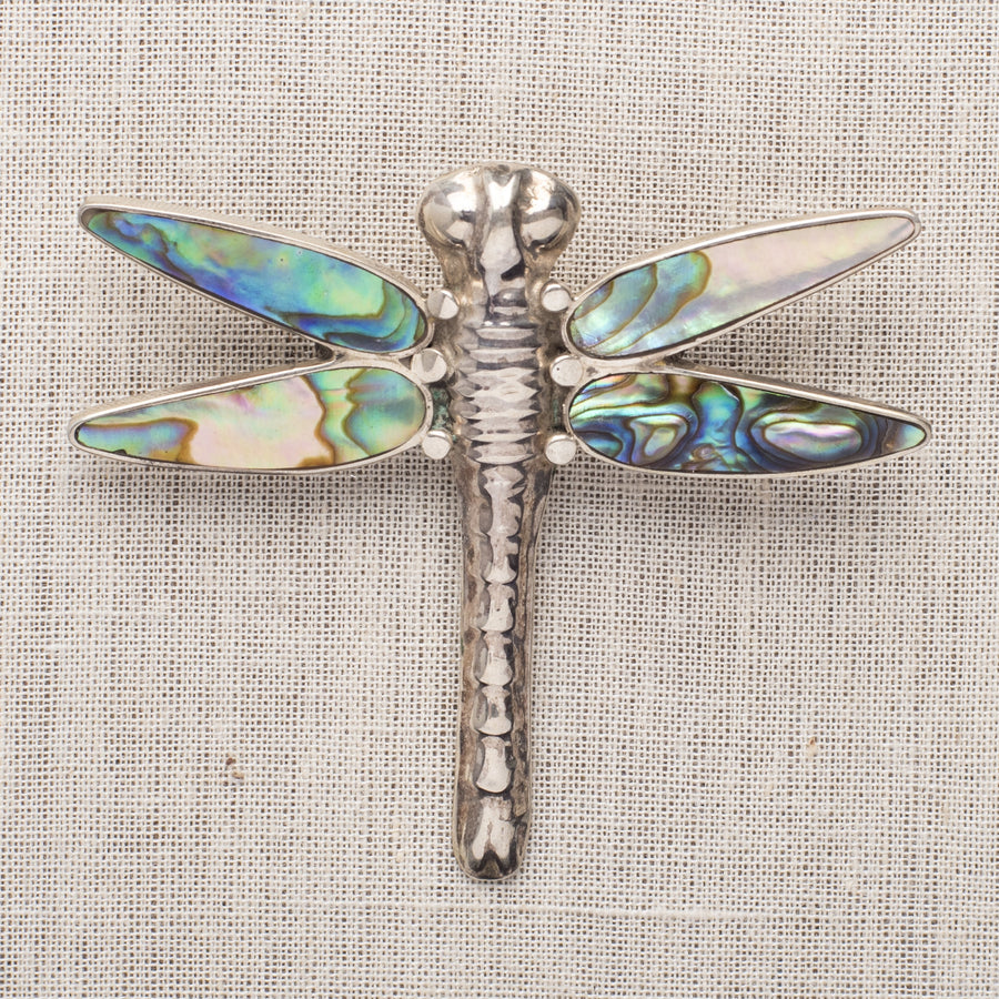 Sterling Dragonfly Brooch with Abalone