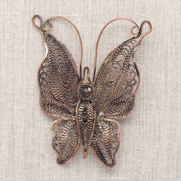 Copper Wire Filigree Butterfly Brooch