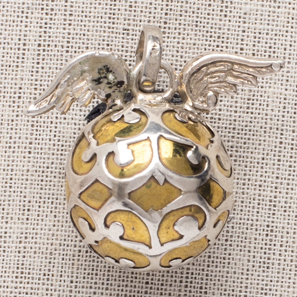 Brass Magic Bali Bell Pendant with Angel Wings