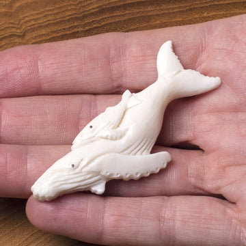 Mother Whale & Calf Carved in Bone