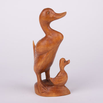 Wooden Mama Duck with Duckling Carving