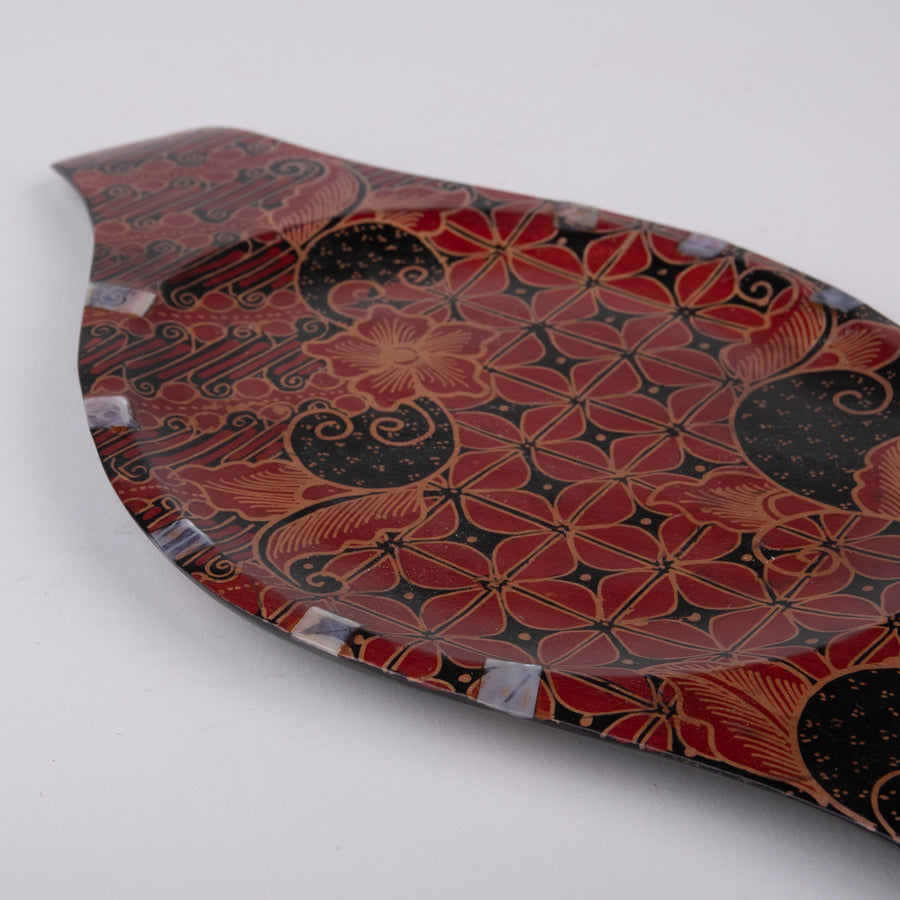 Batik Wooden Serving Plate with Shell Inlay