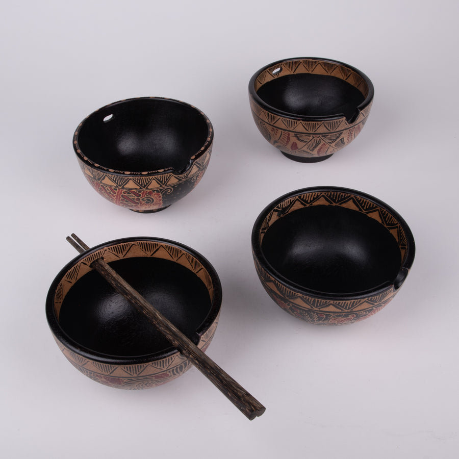 Batik Wooden Rice Bowls & Chopsticks