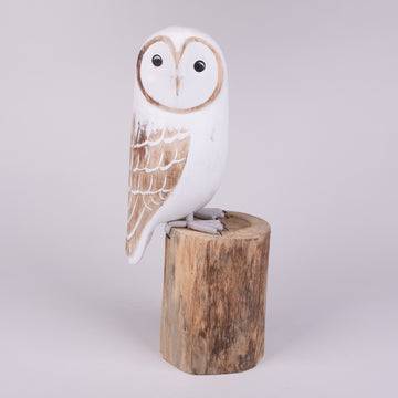 Hand Carved Owls - Modern Snowy Owl on Post