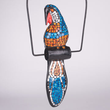 Mosaic Parrot Sculpture Swinging on a Swing