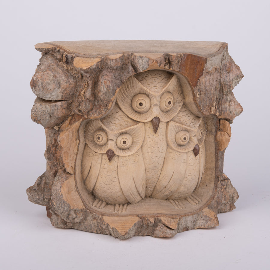 Carved Owl Family in Crocodile Wood