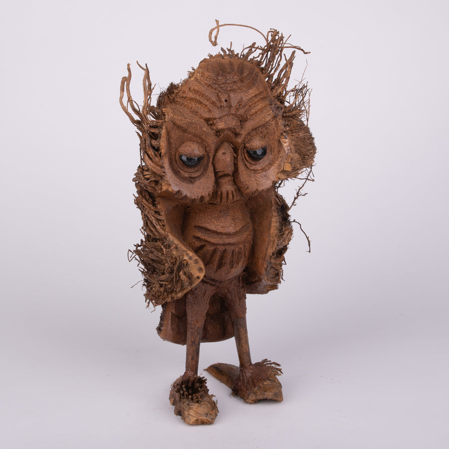 Carved Wise & Furry Owl from Bamboo Root