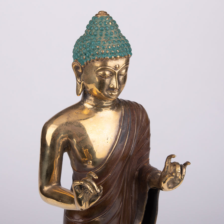 Bright Standing Bronze Buddha Statue
