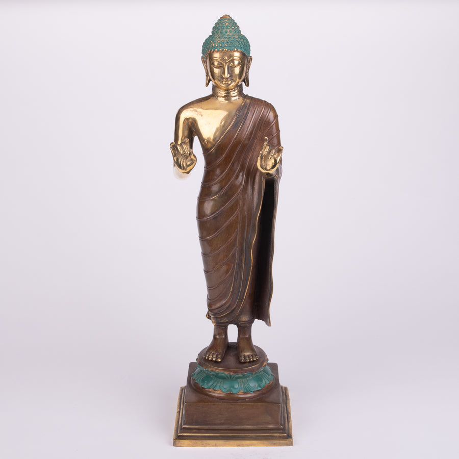 Bright Standing Bronze Buddha Statue