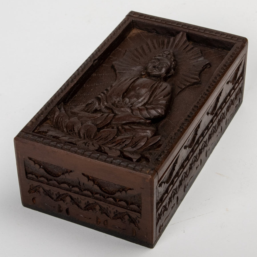 Carved Wooden Buddha & Lotus Box