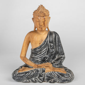 Meditative  Carved Buddha in Dusty Black