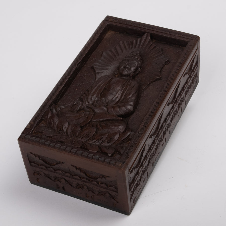 Carved Wooden Buddha & Lotus Box